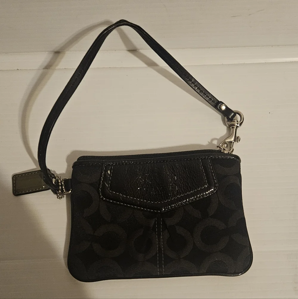 Coach Black Signature Wristlet Clutch